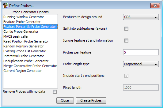 Feature Percentile Generator Options