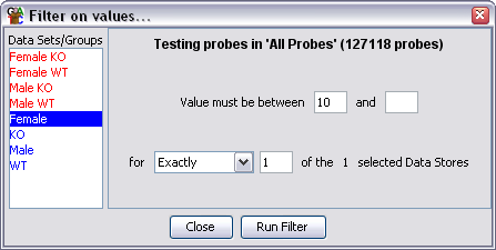 Individual Probe Value Filter Options