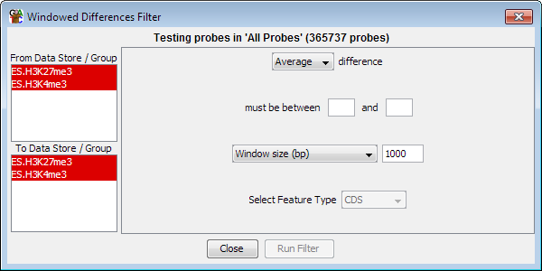 Windowed Probe Value Difference Filter Options