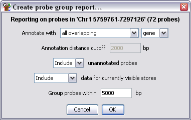 Probe Group Report Options