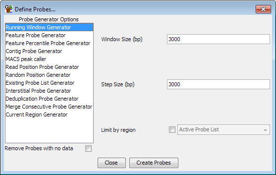 Running Window Generator Options