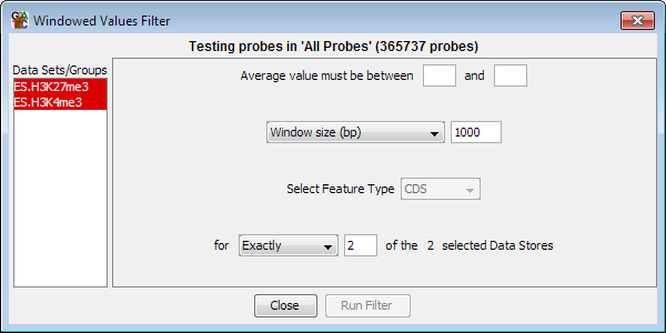 Windowed Value Filter Options