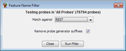 Feature Name Filter Options